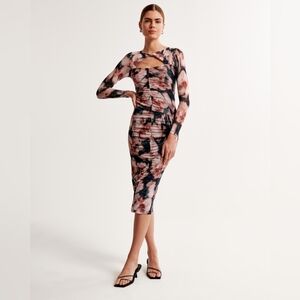 Abercrombie & Fitch Long-Sleeve Mesh Ruched Dress NWT